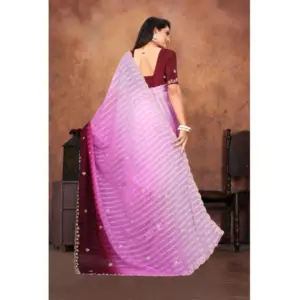 Women's Chiffon Embroidred Saree with Blouse – Pink