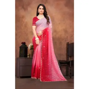 Women's Chiffon Embroidred Saree with Blouse – Pink