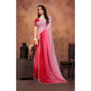 Women's Chiffon Embroidred Saree with Blouse – Pink