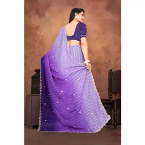 Women's Chiffon Embroidred Saree with Blouse – Purple