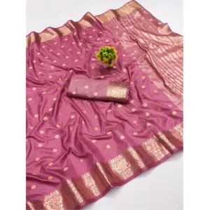 Women's Jacquard Silk Jaquard Woven Saree with Blouse – Pink