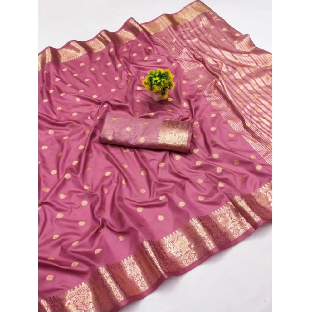 Women's Jacquard Silk Jaquard Woven Saree with Blouse – Pink