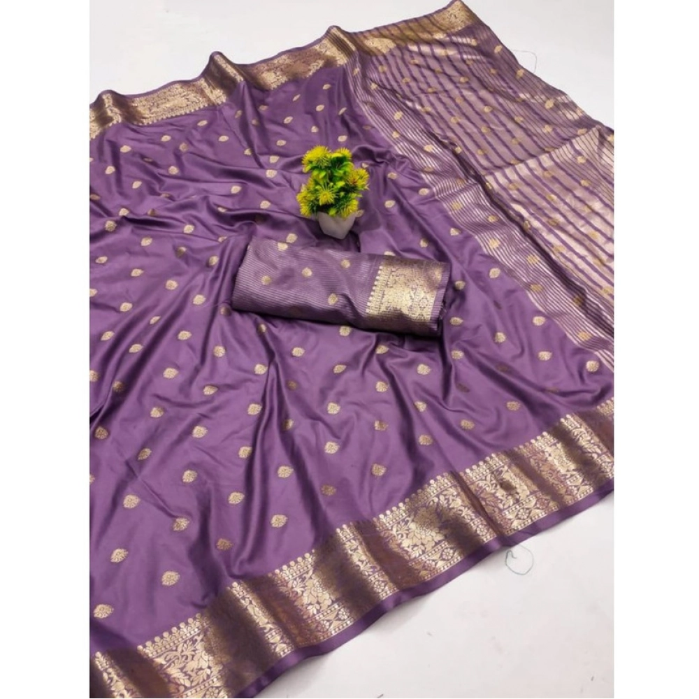 Women's Jacquard Silk Jaquard Woven Saree with Blouse – Purple