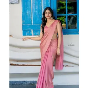 Women's Silk Embroidred Saree with Blouse – Pink