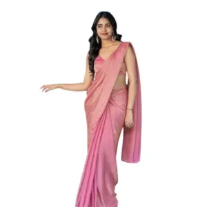 Women's Silk Embroidred Saree with Blouse – Pink