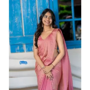 Women's Silk Embroidred Saree with Blouse – Pink