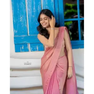 Women's Silk Embroidred Saree with Blouse – Pink