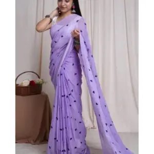 Women's Linen Printed Saree with Blouse – Dark Purple