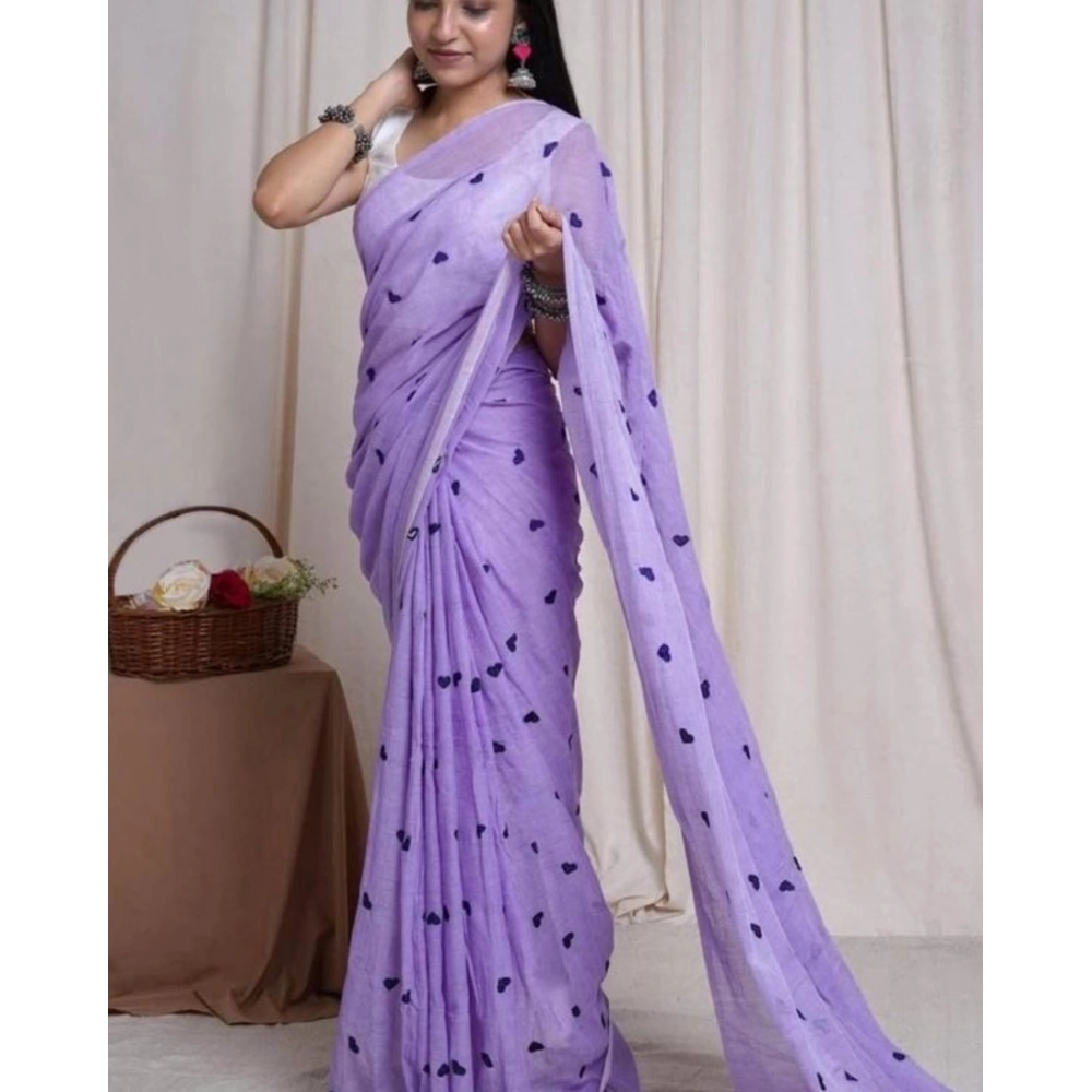 Women's Linen Printed Saree with Blouse – Dark Purple