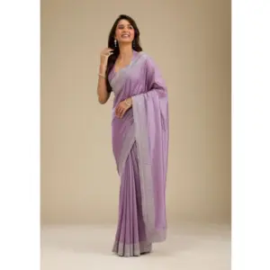 Women's Silk Embroidred Saree with Blouse – Purple