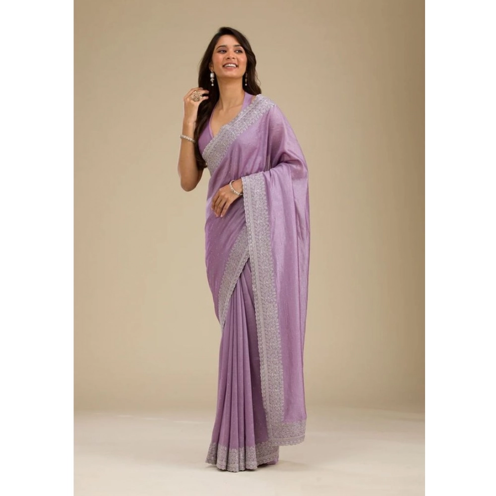 Women's Silk Embroidred Saree with Blouse – Purple
