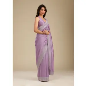 Women's Silk Embroidred Saree with Blouse – Purple