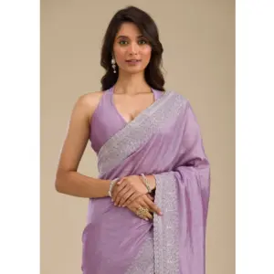 Women's Silk Embroidred Saree with Blouse – Purple