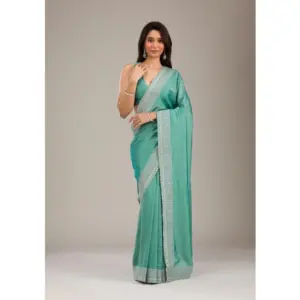 Women's Silk Embroidred Saree with Blouse – Light Green