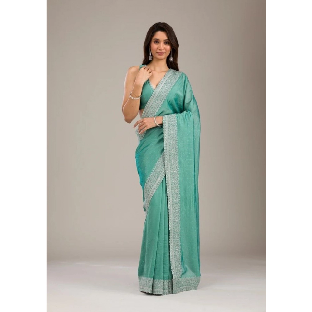 Women's Silk Embroidred Saree with Blouse – Light Green