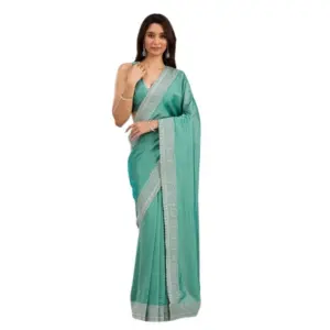Women's Silk Embroidred Saree with Blouse – Light Green