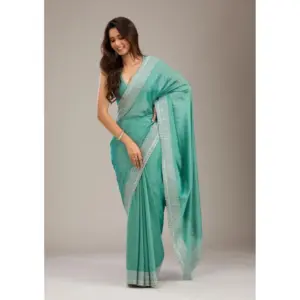 Women's Silk Embroidred Saree with Blouse – Light Green