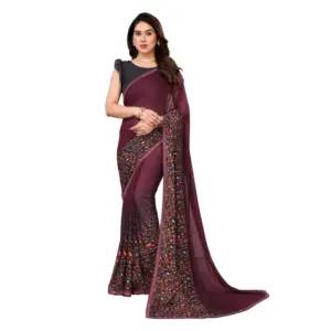 Women's Georgette Printed Saree with Blouse – Maroon