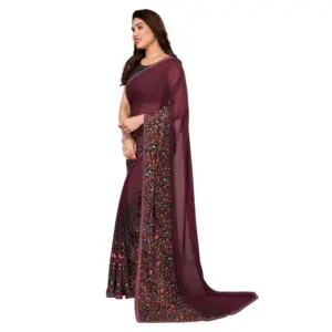Women's Georgette Printed Saree with Blouse – Maroon