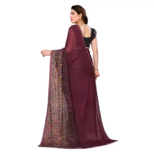 Women's Georgette Printed Saree with Blouse – Maroon