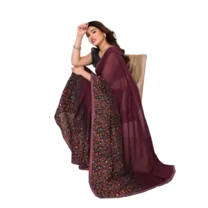 Women's Georgette Printed Saree with Blouse – Maroon