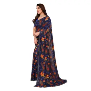 Women's Georgette Printed Saree with Blouse – Blue