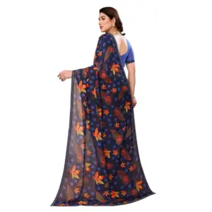 Women's Georgette Printed Saree with Blouse – Blue