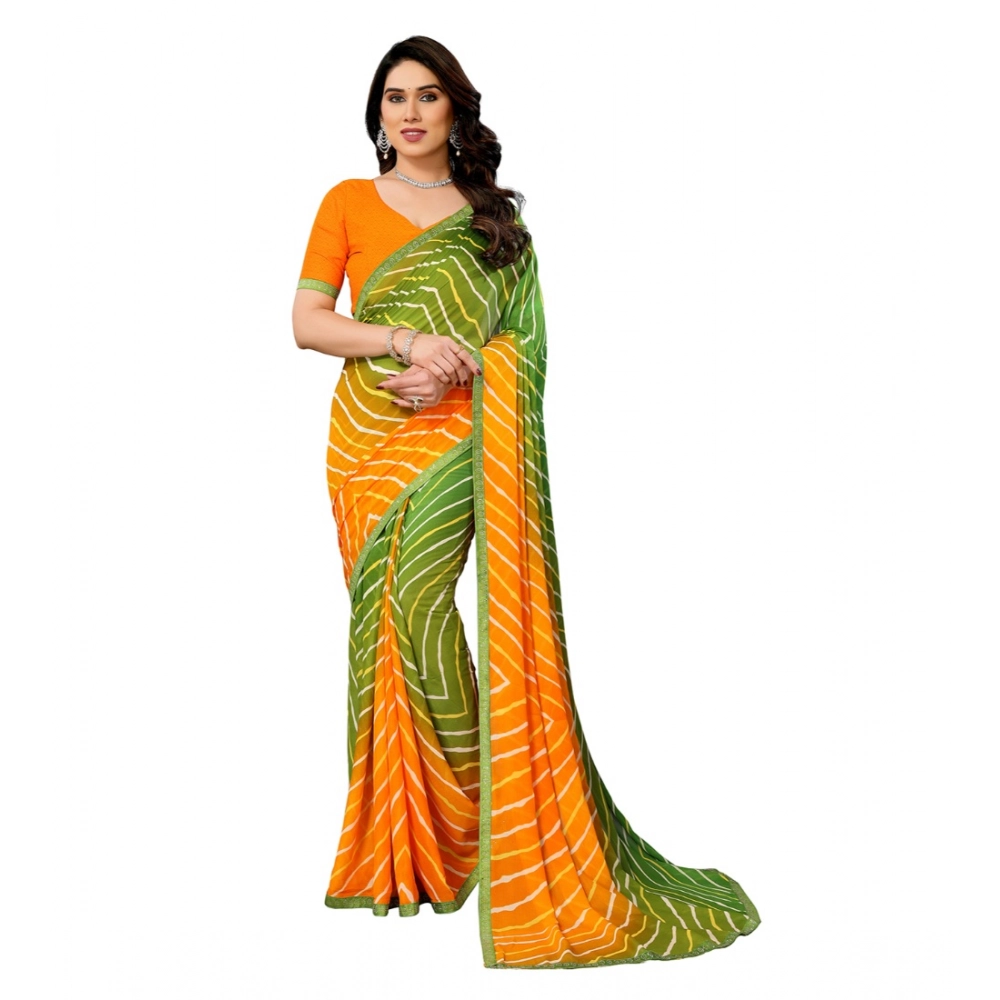 Women's Georgette Printed Saree with Blouse – Green
