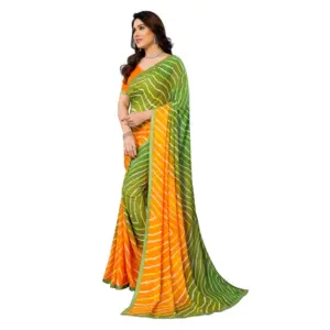 Women's Georgette Printed Saree with Blouse – Green