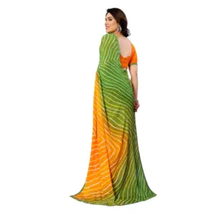 Women's Georgette Printed Saree with Blouse – Green