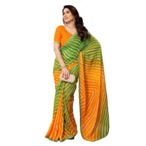 Women's Georgette Printed Saree with Blouse – Green