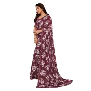Women's Georgette Printed Saree with Blouse – Brown