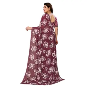 Women's Georgette Printed Saree with Blouse – Brown