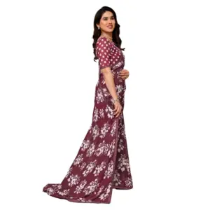 Women's Georgette Printed Saree with Blouse – Brown