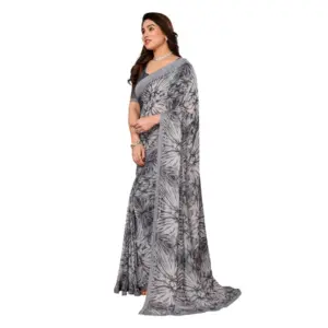 Women's Georgette Printed Saree with Blouse – Grey