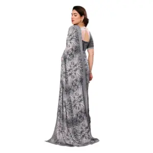 Women's Georgette Printed Saree with Blouse – Grey