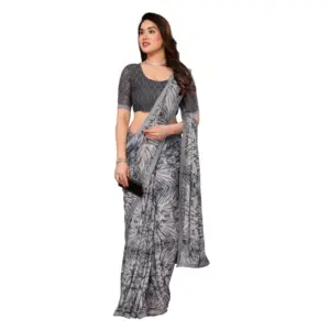 Women's Georgette Printed Saree with Blouse – Grey