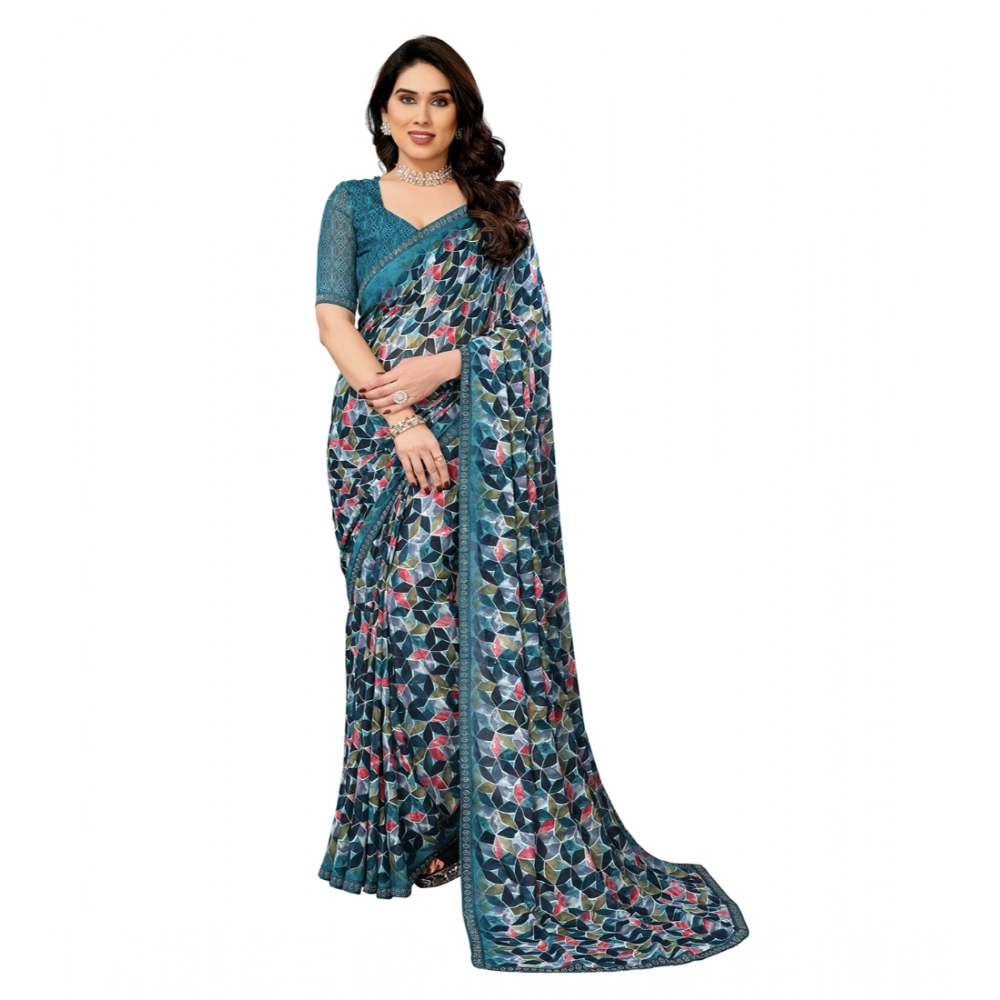Women's Georgette Printed Saree with Blouse – Sky Blue