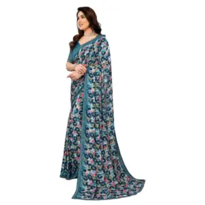 Women's Georgette Printed Saree with Blouse – Sky Blue