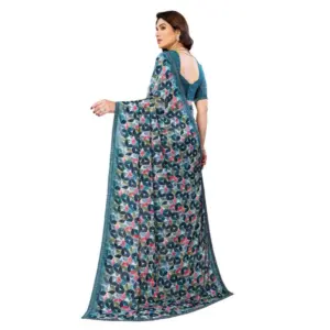 Women's Georgette Printed Saree with Blouse – Sky Blue