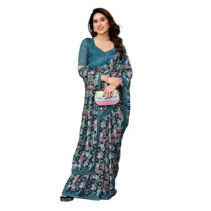 Women's Georgette Printed Saree with Blouse – Sky Blue