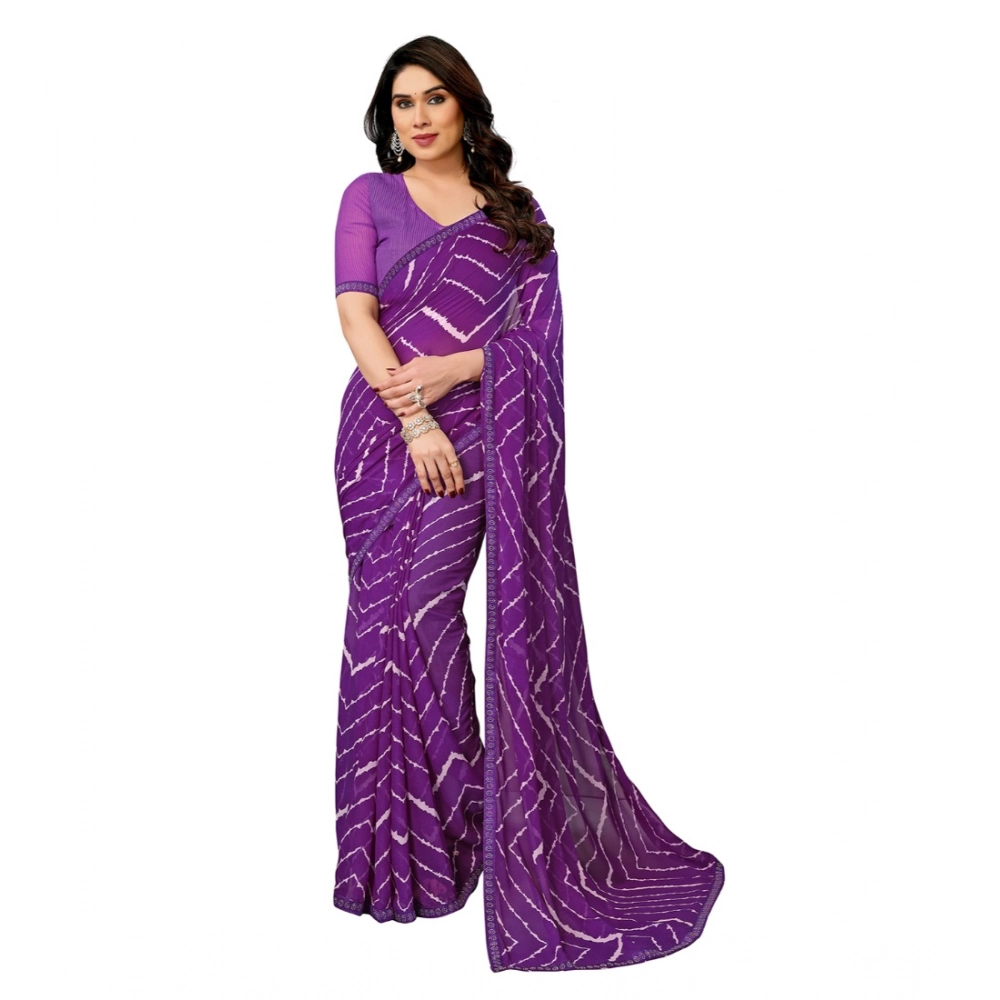 Women's Georgette Printed Saree with Blouse – Purple