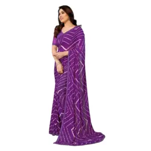 Women's Georgette Printed Saree with Blouse – Purple
