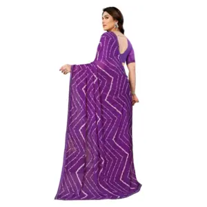 Women's Georgette Printed Saree with Blouse – Purple