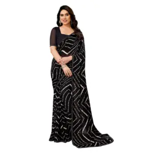 Women's Georgette Printed Saree with Blouse – Black