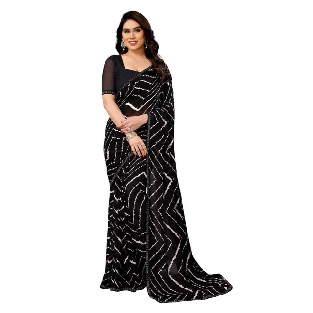 Women's Georgette Printed Saree with Blouse – Black