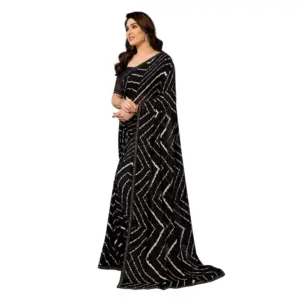 Women's Georgette Printed Saree with Blouse – Black
