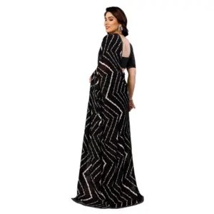 Women's Georgette Printed Saree with Blouse – Black