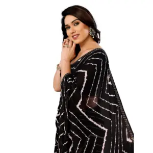 Women's Georgette Printed Saree with Blouse – Black