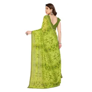 Women's Georgette Printed Saree with Blouse – Mehendi Green